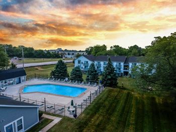 Aerial View Of Pool at Bay Pointe Apartments, Lafayette, IN, 47909
